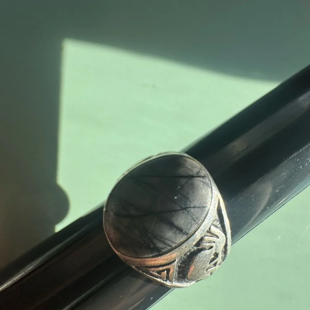 Tourmalinated Quartz and Kokopelli 925 Sterling Silver Navajo Ring Size 9.5 12g